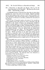 Researchs on emeralds and beryls.—Part I. On the colouring-matter of the emerald